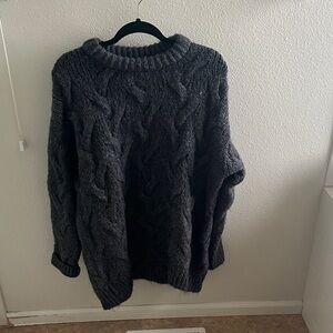Zara Women's Charcoal Cable Knit Crewneck Sweater
